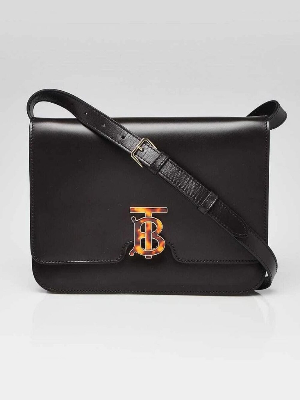 Burberry Brown Leather TB Monogram Medium Shoulder Bag
